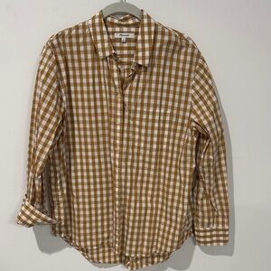Madewell Women's Brown and White Checkered Button Down Shirt